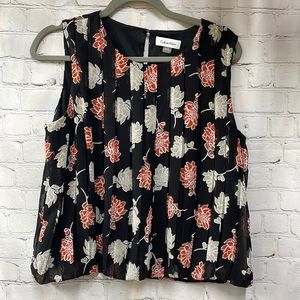 Calvin Klein sheer pleated ballon bottom sleeveless floral PL blouse